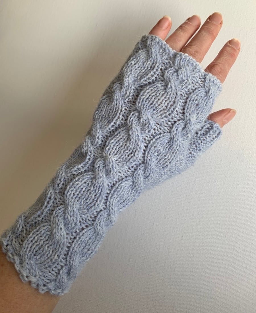 Alpaca Fingerless Gloves Wrist Warmers Light Blue
