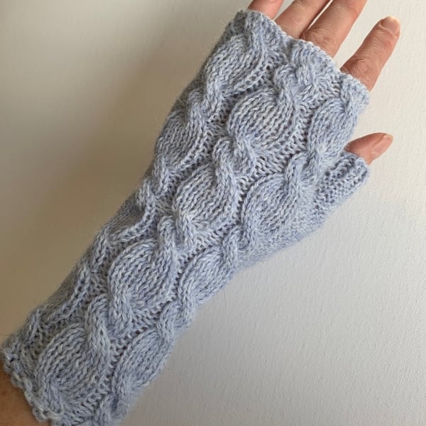 Alpaca Fingerless Gloves Wrist Warmers Light Blue