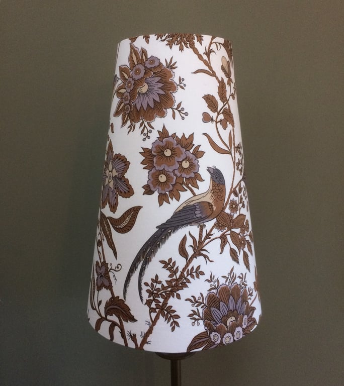 Brown Amethyst Oriental Jonelle Spice Island BIRD VIntage fabric Lampshade