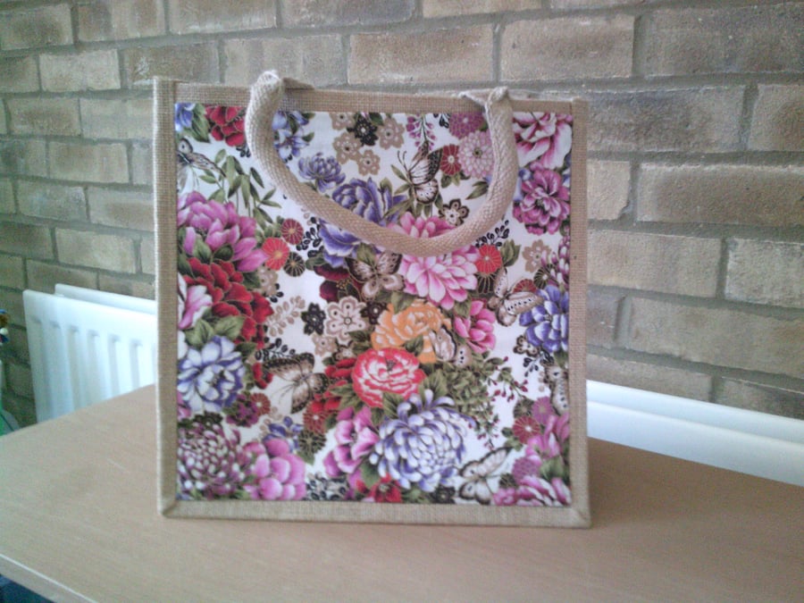 Butterflies and Flowers Medium Jute Bag