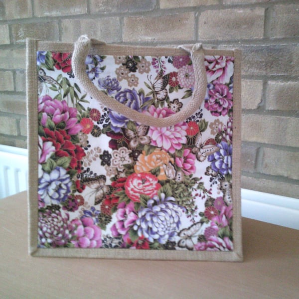 Butterflies and Flowers Medium Jute Bag