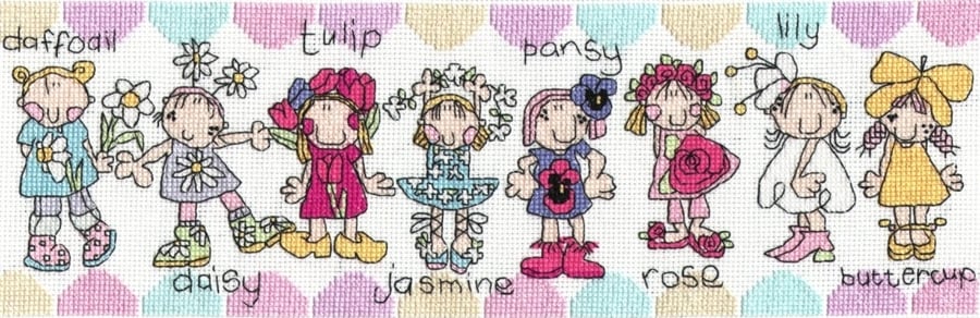 Bang on the door - flower girls cross stitch chart