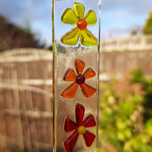 Fused Glass Yellow, Orange & Red Flower Suncatcher