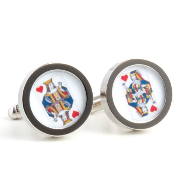 King and Queen of Hearts Cufflinks for Card Fans, Valentines and Weddings
