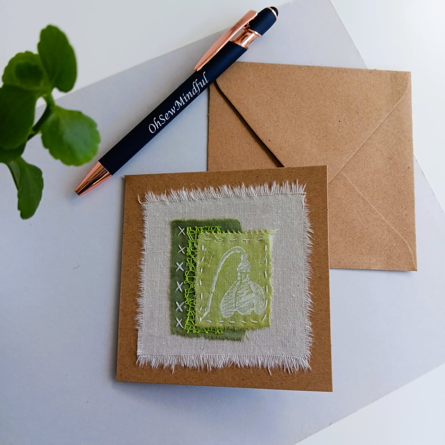 Textile Card with Hand Printed Snowdrop