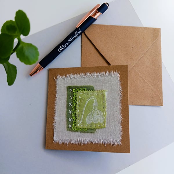 Textile Card with Hand Printed Snowdrop