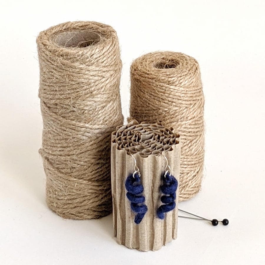 Felted earrings - deep blue coils