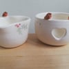 Ceramic handmade tealight choice of Christmas robin bird & footprints gift idea