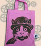 Steampunk Cat Pink Tote Hand Printed Turquoise Mini Tote Shopping Bag - Image 1