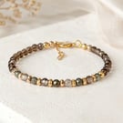 Smoky Quartz Bracelet with Pyrite - Minimalist Gemstone Bracelet - Handmade Gift