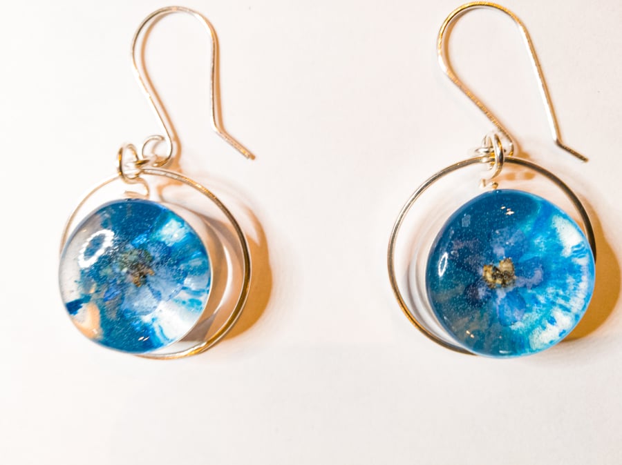 Sterling silver and resin -preserved alconet flower earrings