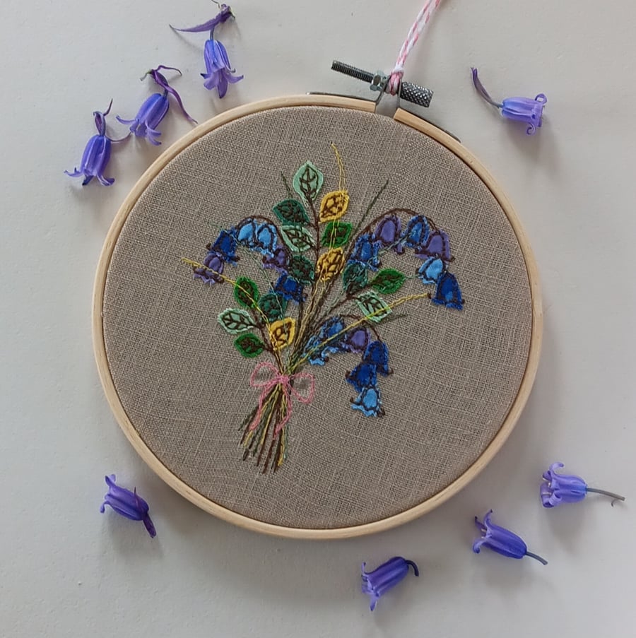 Bluebells and Leaves Embroidery Hoop Hanging Decoration