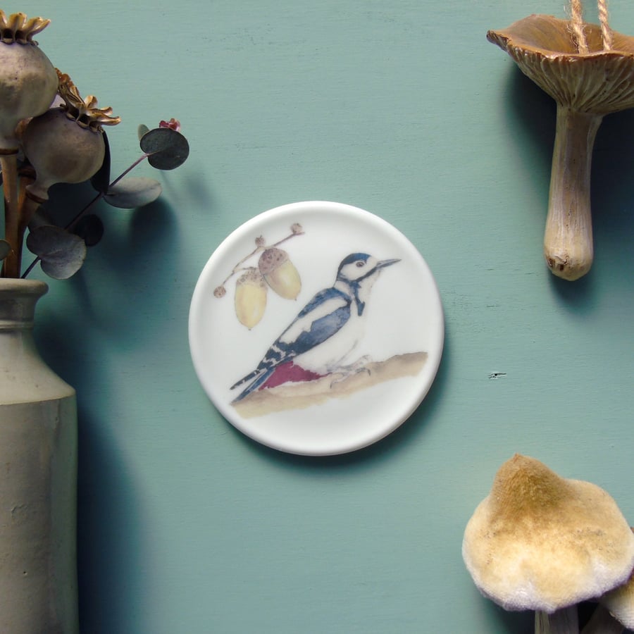 Great spotted woodpecker British Bird mini wall plate 