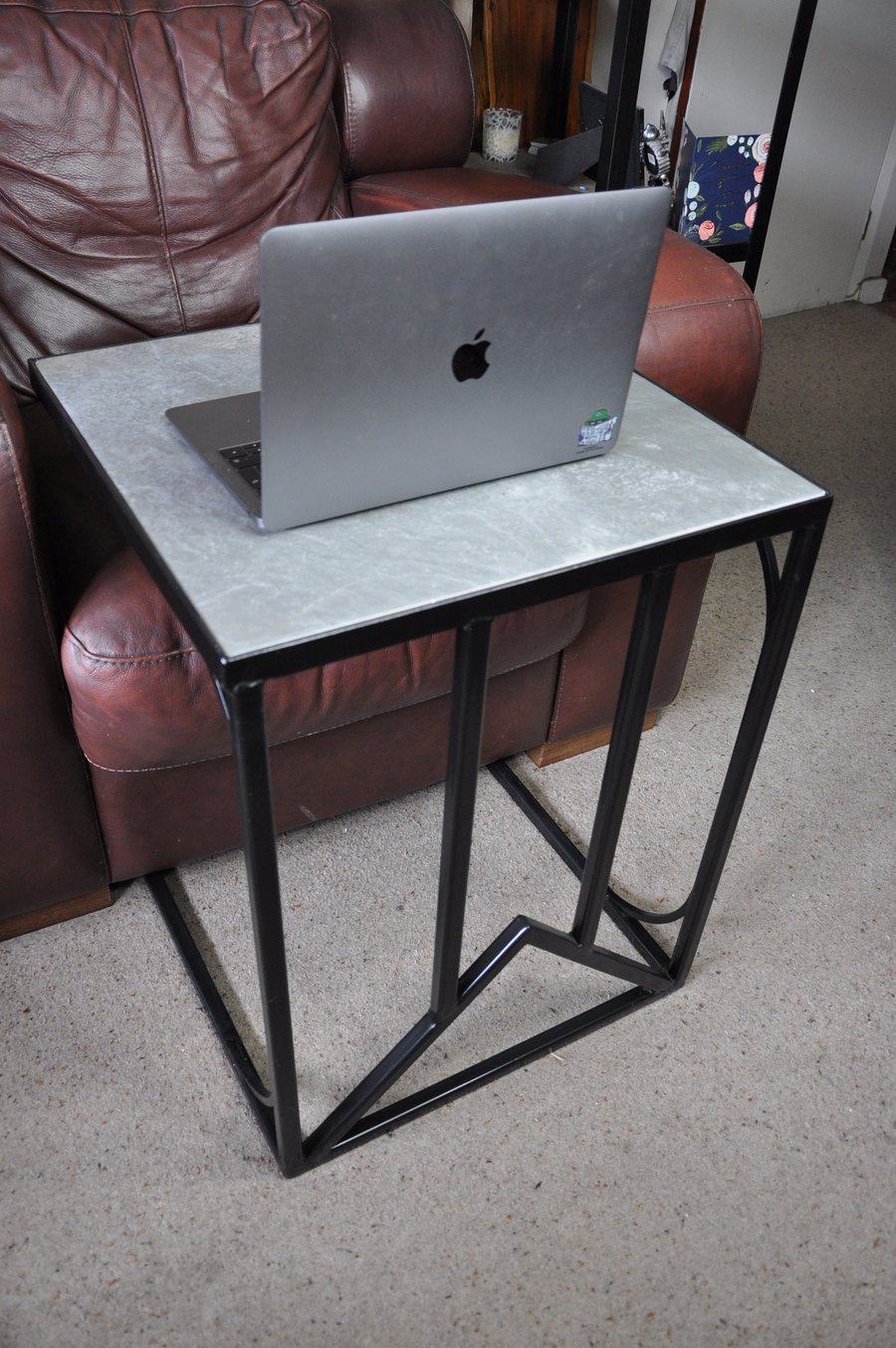 Steel, Laptop Table, Stand, Contemporary, Thick, Marble-Effect