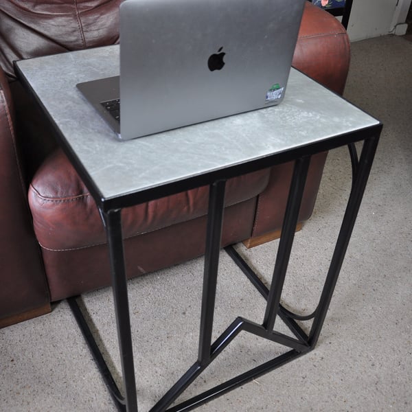 Steel, Laptop Table, Stand, Contemporary, Thick, Marble-Effect
