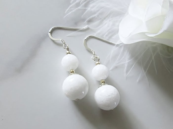 Brilliant White Agate Gemstones & Sterling Silver Earrings