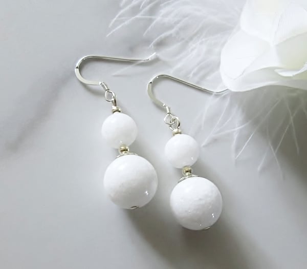 Brilliant White Agate Gemstone Earrings