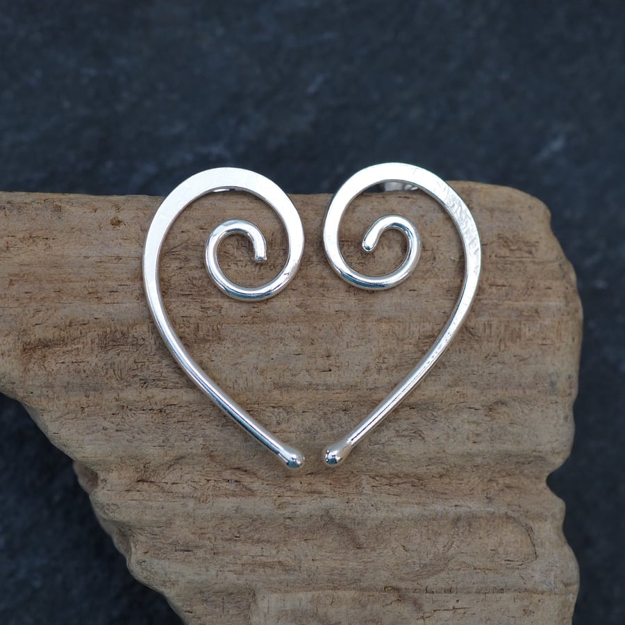 'Forever in my Heart" Silver Spiral Stud Earrings, Large Silver Studs