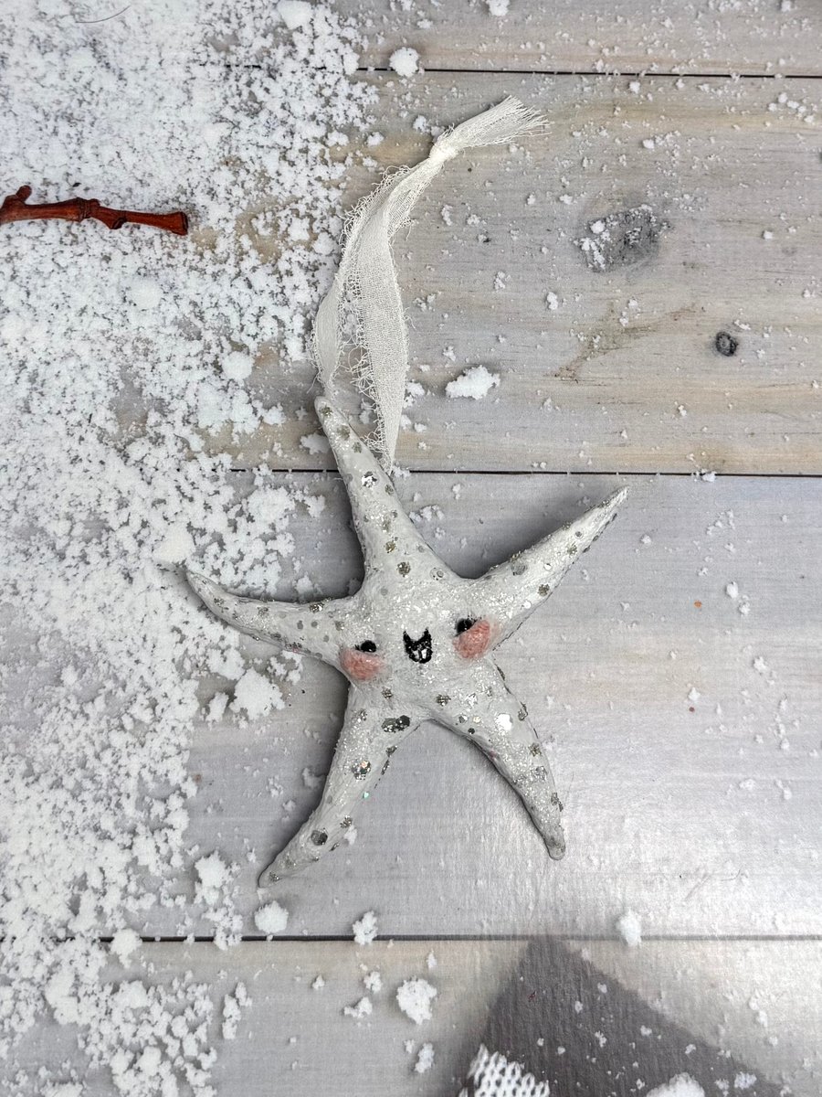 Spun Cotton White Sparkly Star