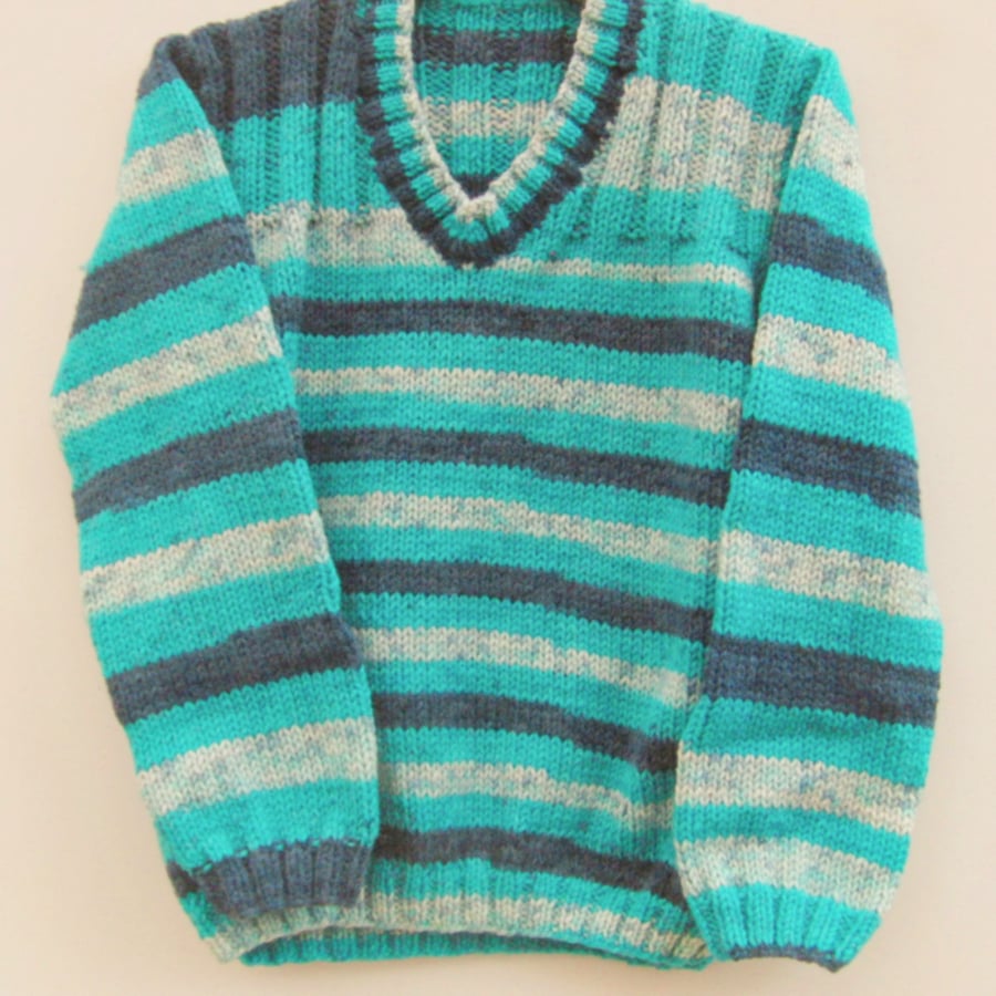 Child's Hand Knitted Unisex Jumper with Ribbed Yoke, Gift Ideas for Children