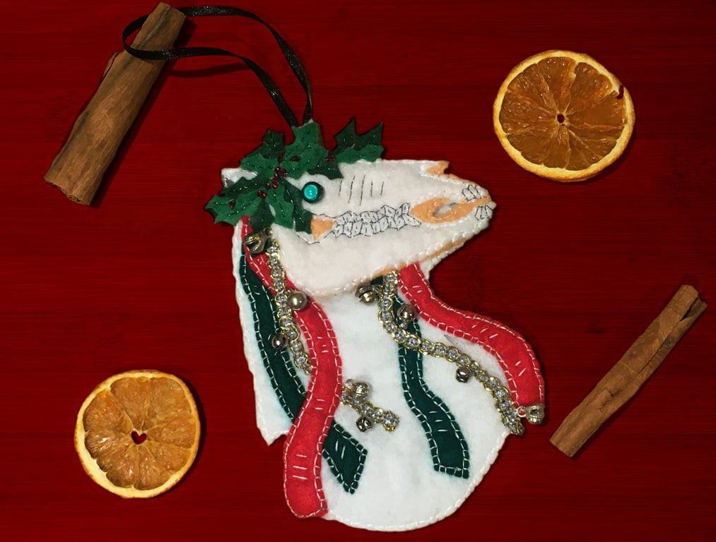 Mari Lwyd - White - Welsh Folklore - Hanging Decoration 