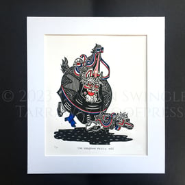 Blue Peace Padstow Obby Oss Lino Print - Limited Edition - Hand Painted