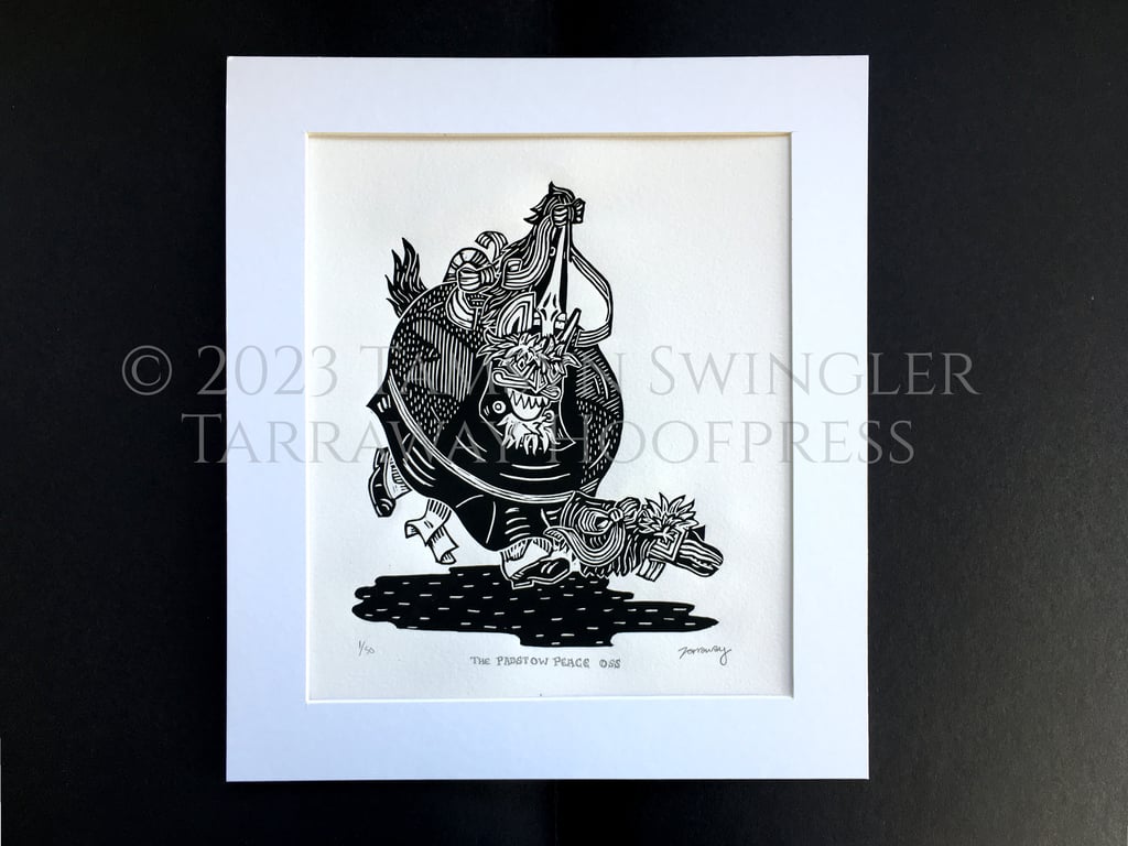 Black and White Lino Print - Padstow Blue Peace Oss - Limited Edition