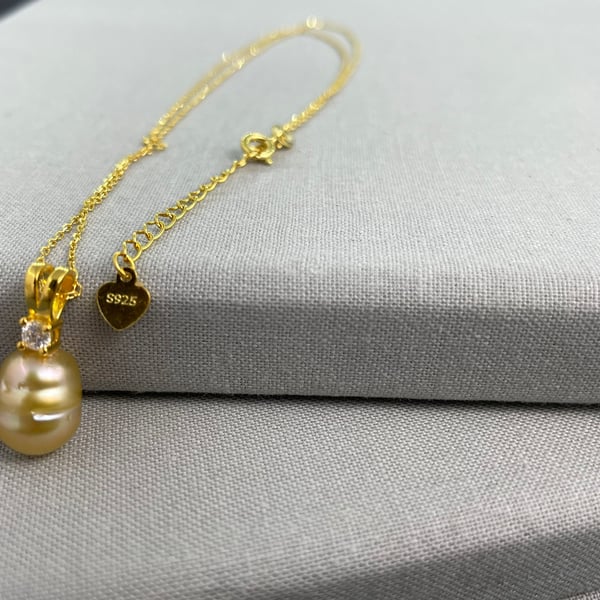 Natural Golden Genuine South Sea Pearl Necklace 9ct Gold Filled Sterling Silver