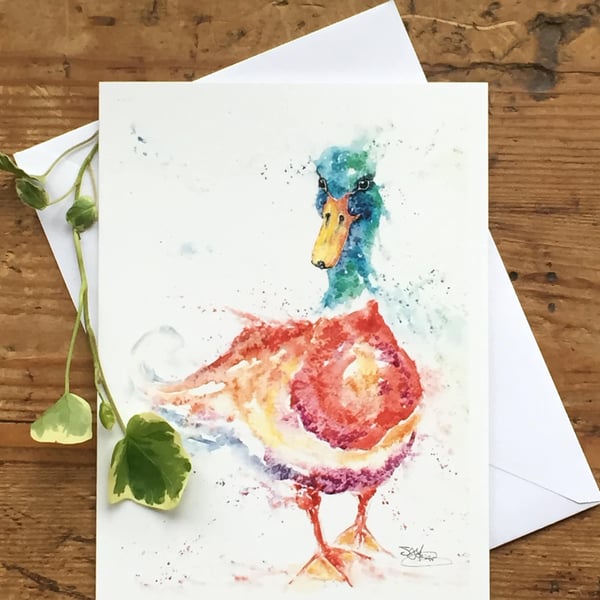 Mallard Duck Card, A watercolour Art Card, A5 size on Satin Card with Envelope 