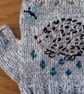 Silver Grey Colour Gloves With Embroidered Hedgehog And Butterfly (J194) - Image 3