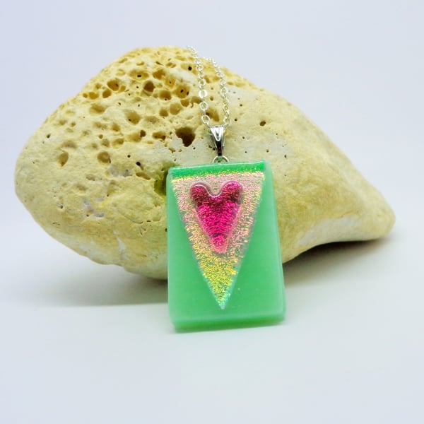 Dichroic glass pendant art Sparkling heart