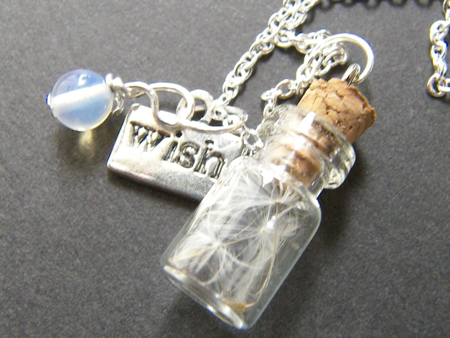 Glass Vial with Dandelion Seeds Charm Necklace - Make a Wish