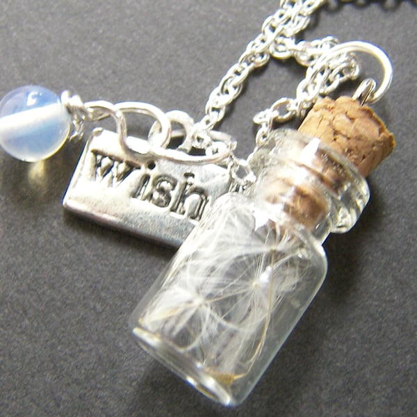 Glass Vial with Dandelion Seeds Charm Necklace - Make a Wish