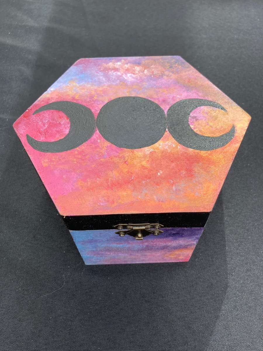 Hand painted triple Goddess wooden box Wicca pagan witch tarot 