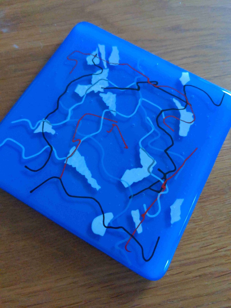 Fused Glass Cobalt Blue Graffiti Coaster 10cm 