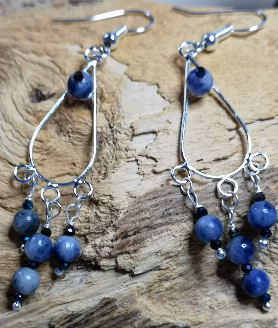 Chandelier Blue Jasper earrings with spinel