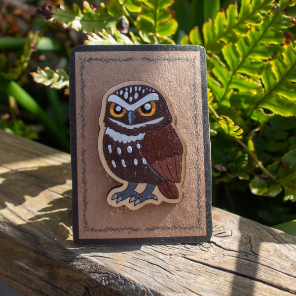 Little Owl Wooden Pin Badge – Hand-Painted British Wildlife