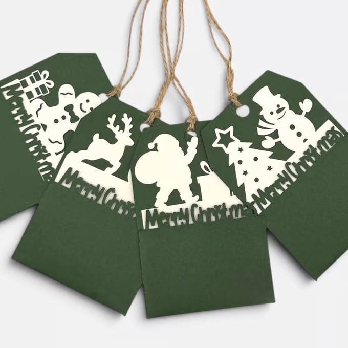 Handmade Christmas Gift Tags, Slide In Message Tags, Green Set of 4