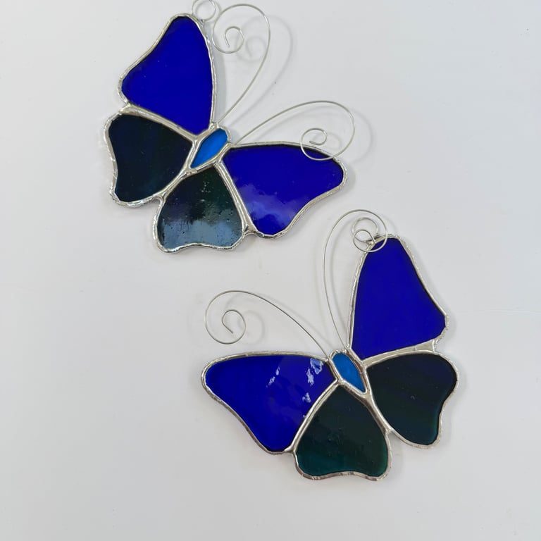 Stained Glass Butterfly Suncatcher - Handmade Decoration  - blue blue streaky