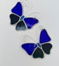 Stained Glass Butterfly Suncatcher - Handmade Decoration  - blue blue streaky