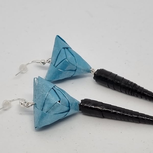 Light blue pearlescent and black paper earrings 