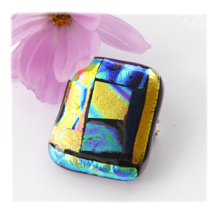 Patchwork Dichroic Fused Glass Brooch 057 Handmade 