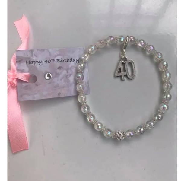 Ab crystal beaded 40th milestone bracelet 