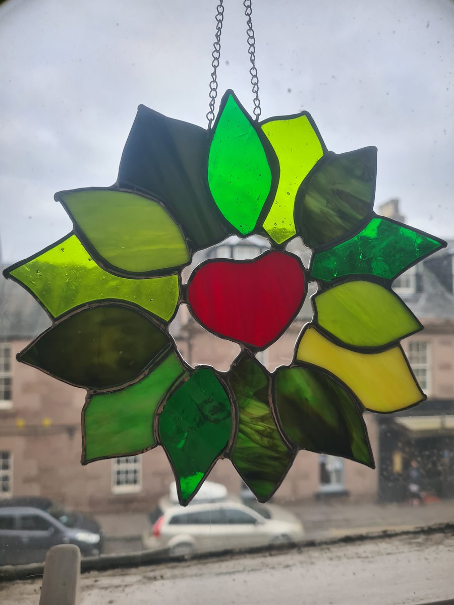 Stained glass heart wreath