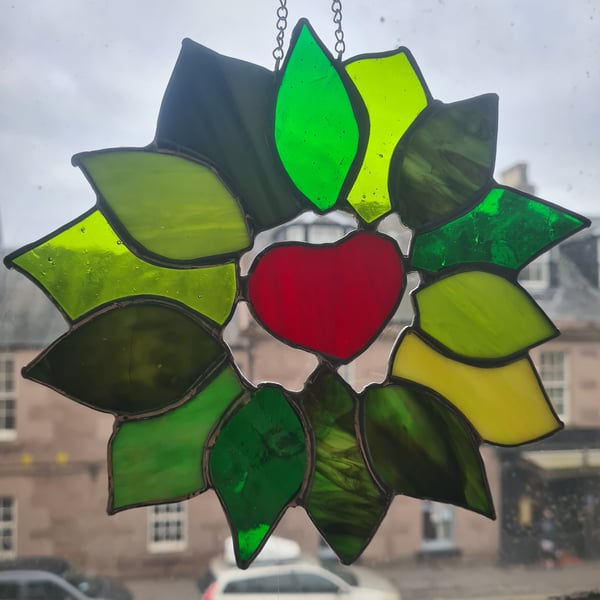 Stained glass heart wreath