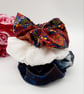 Set of 3 large scrunchies,  blue velour,  white satin and pink dandelion burst. 