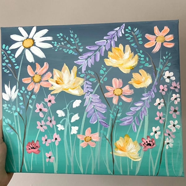 Hand-Painted Floral Abstract Canvas, Original Acrylic Painting , 25x30cm