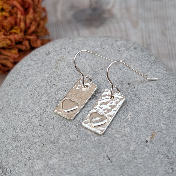 Sterling Silver Rectangle Earrings with Hearts - JBJ1058