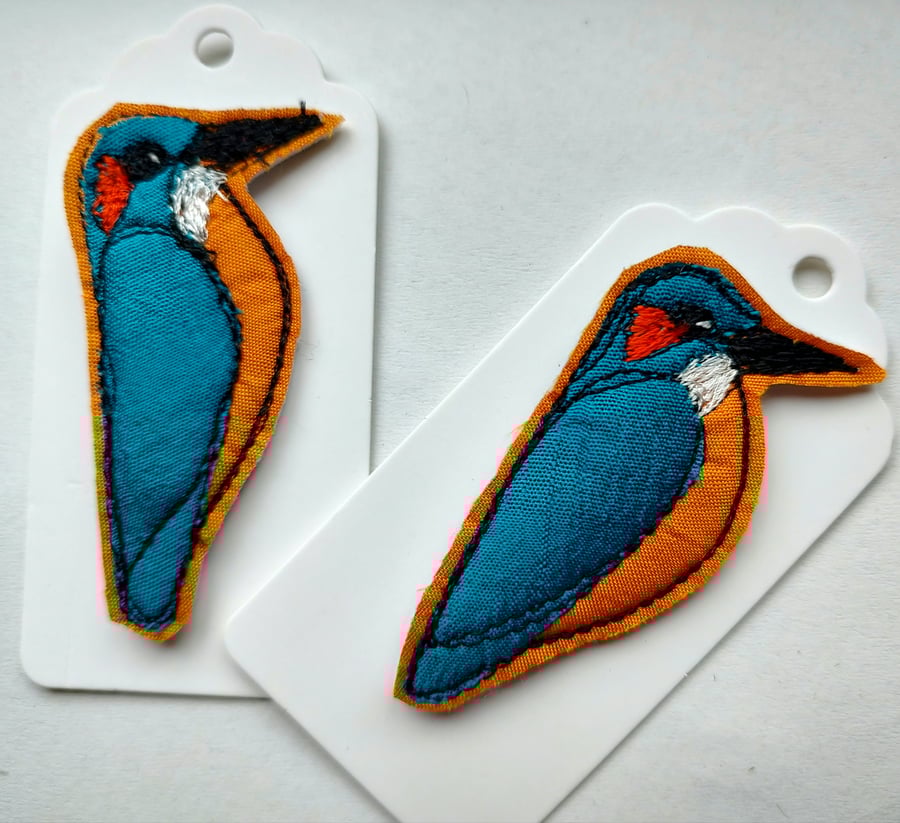 Embroidered Kingfisher Bird Brooch
