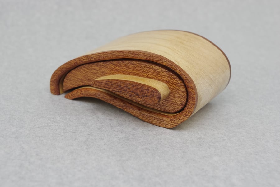 Handmade "mini" wooden trinket, jewel box. Bandsaw Box.